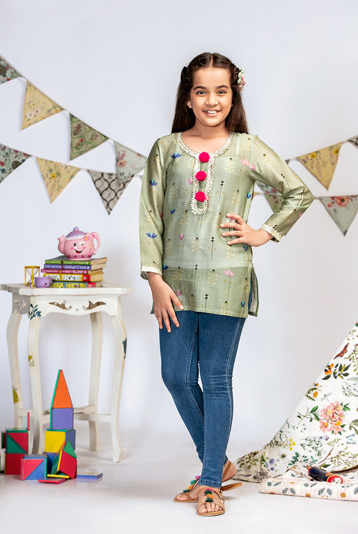 Green Printed Silkmul Tunic