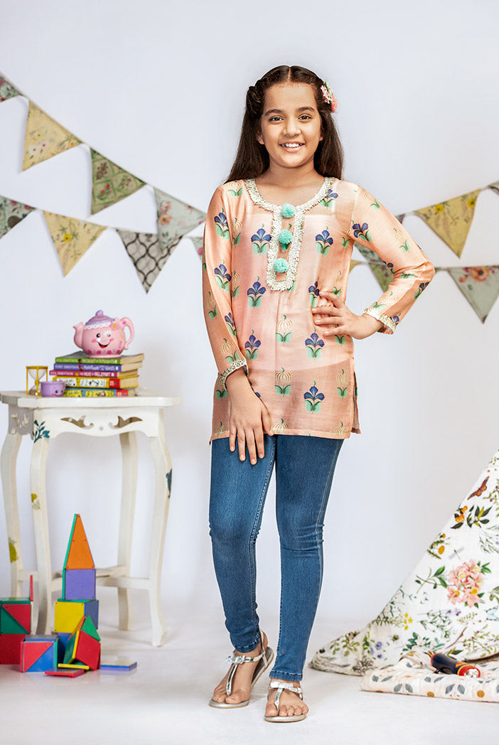 Coral Printed Silkmul Tunic