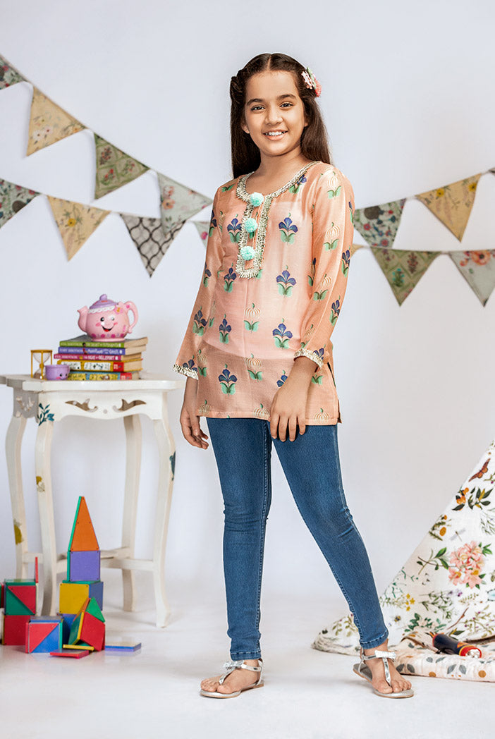 Coral Printed Silkmul Tunic