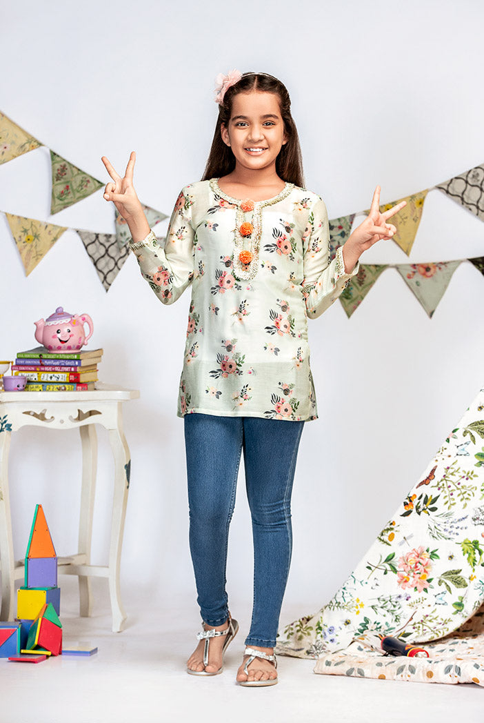 Powder Blue Printed Silkmul Tunic