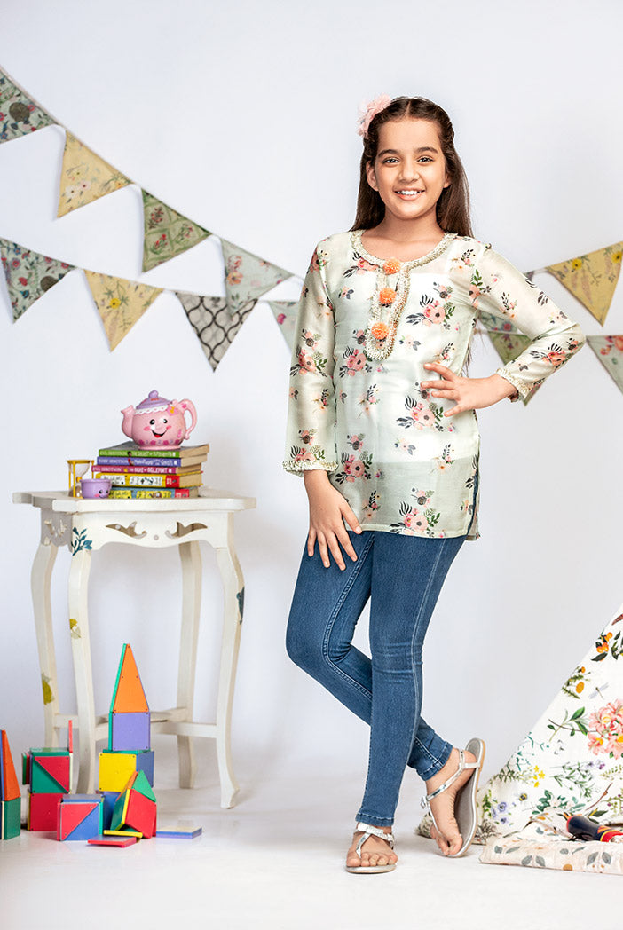 Powder Blue Printed Silkmul Tunic