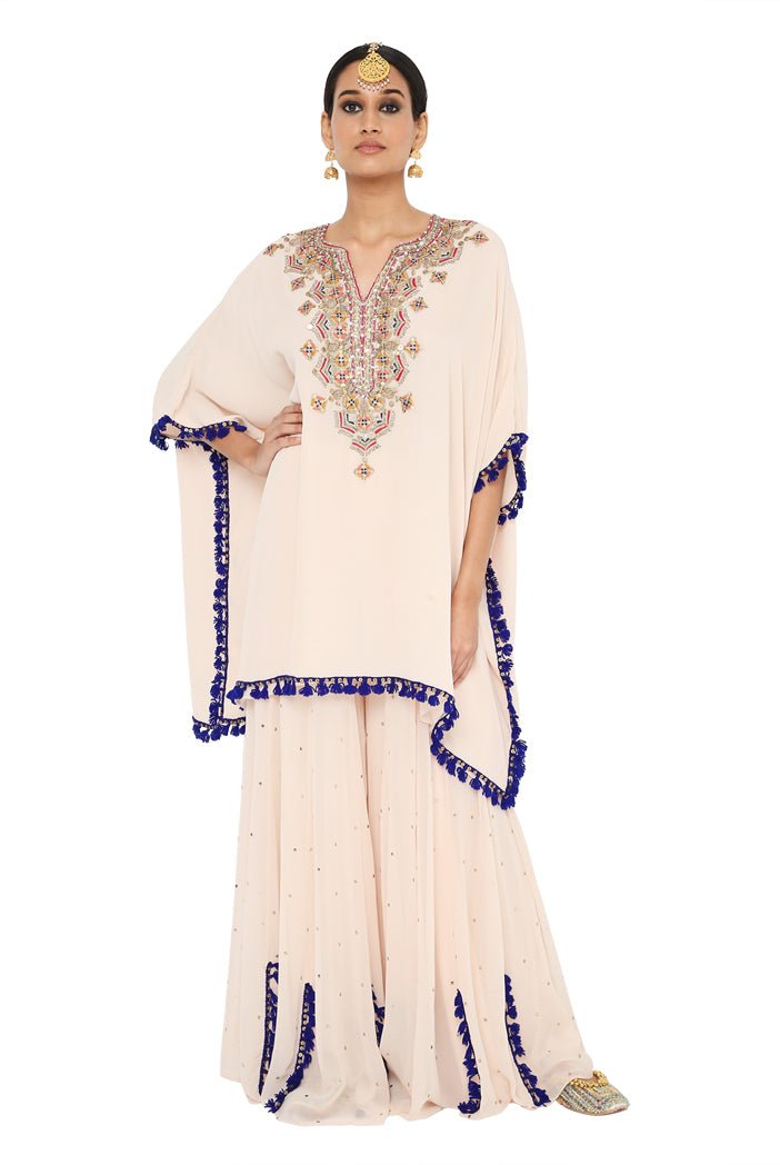 Faiza Chalk White Colour Short Kaftan With Dot Mukaish Sharara
