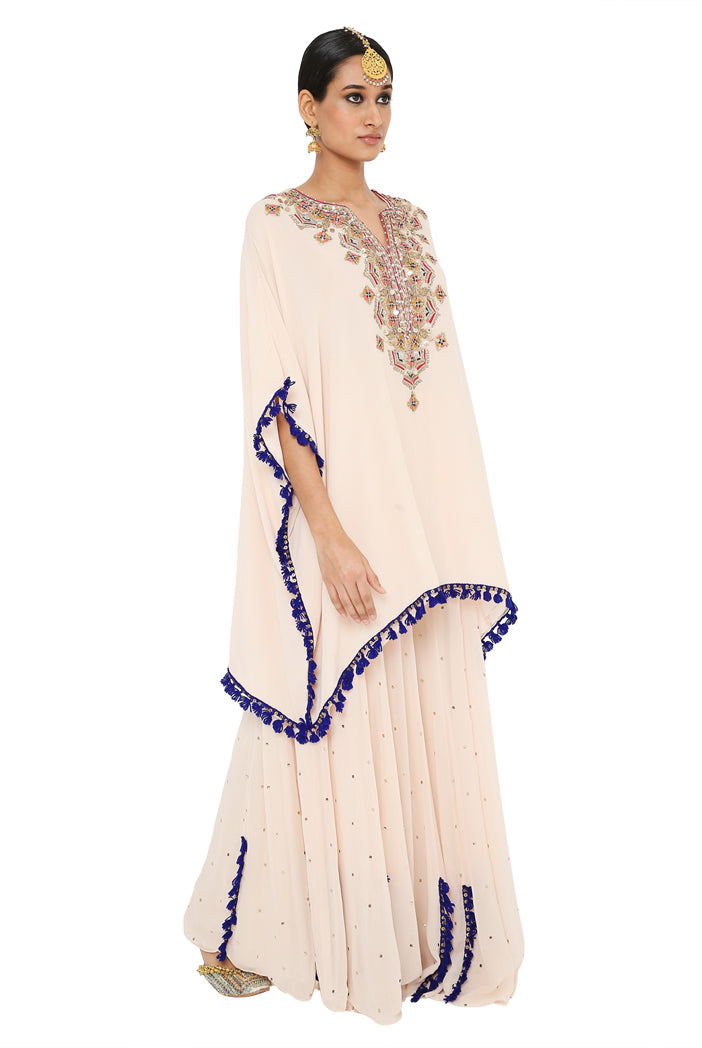 Faiza Chalk White Colour Short Kaftan With Dot Mukaish Sharara
