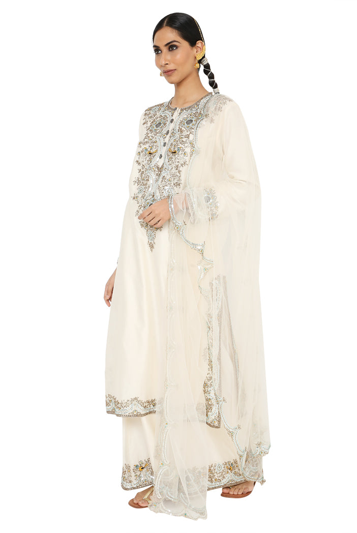 Inaya Off White Colour Embroidered Kurta With Palazzo And Dupatta