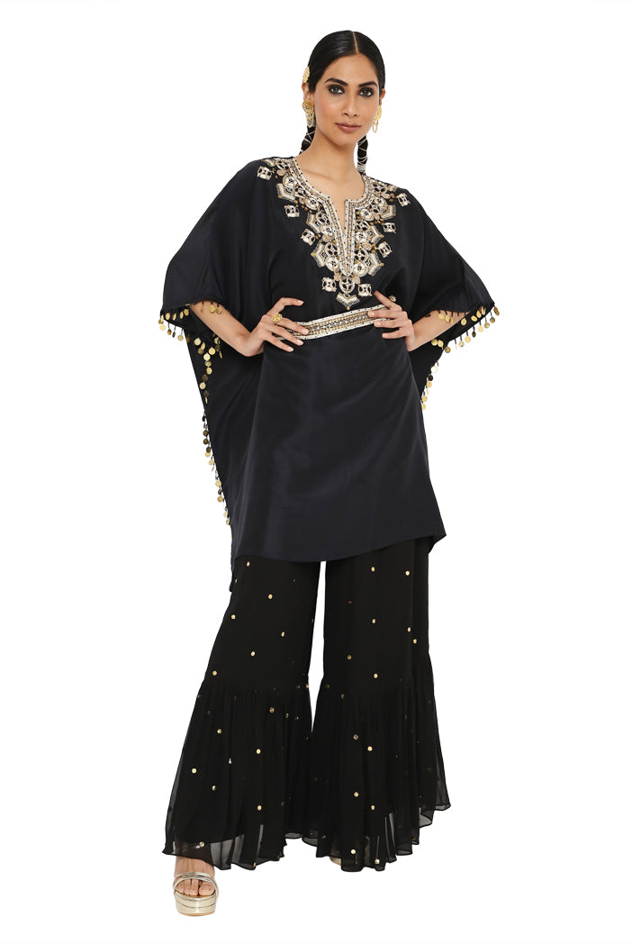 Juri Black Colour Embroidered Kaftan With Sharara And Embroidered Belt