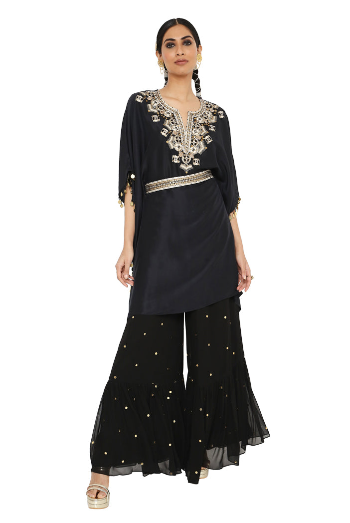 Juri Black Colour Embroidered Kaftan With Sharara And Embroidered Belt