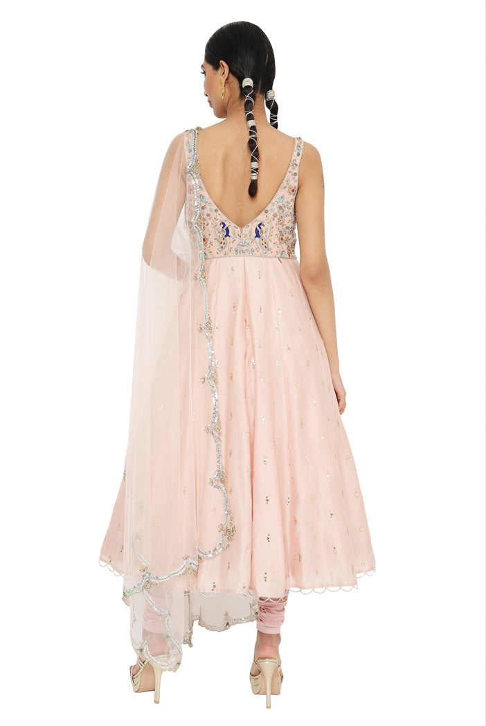 Hoor Rose Pink Colour Embroidered Anarkali With Churidar And Net Dupatta