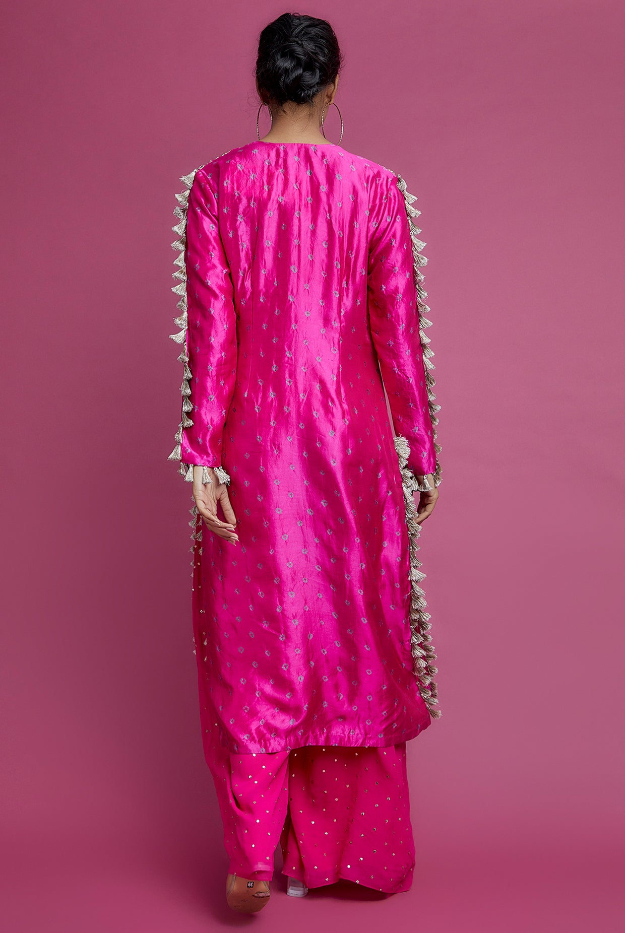 Hot Pink Embroidered Yoke Kurta And Palazzo With Dupatta
