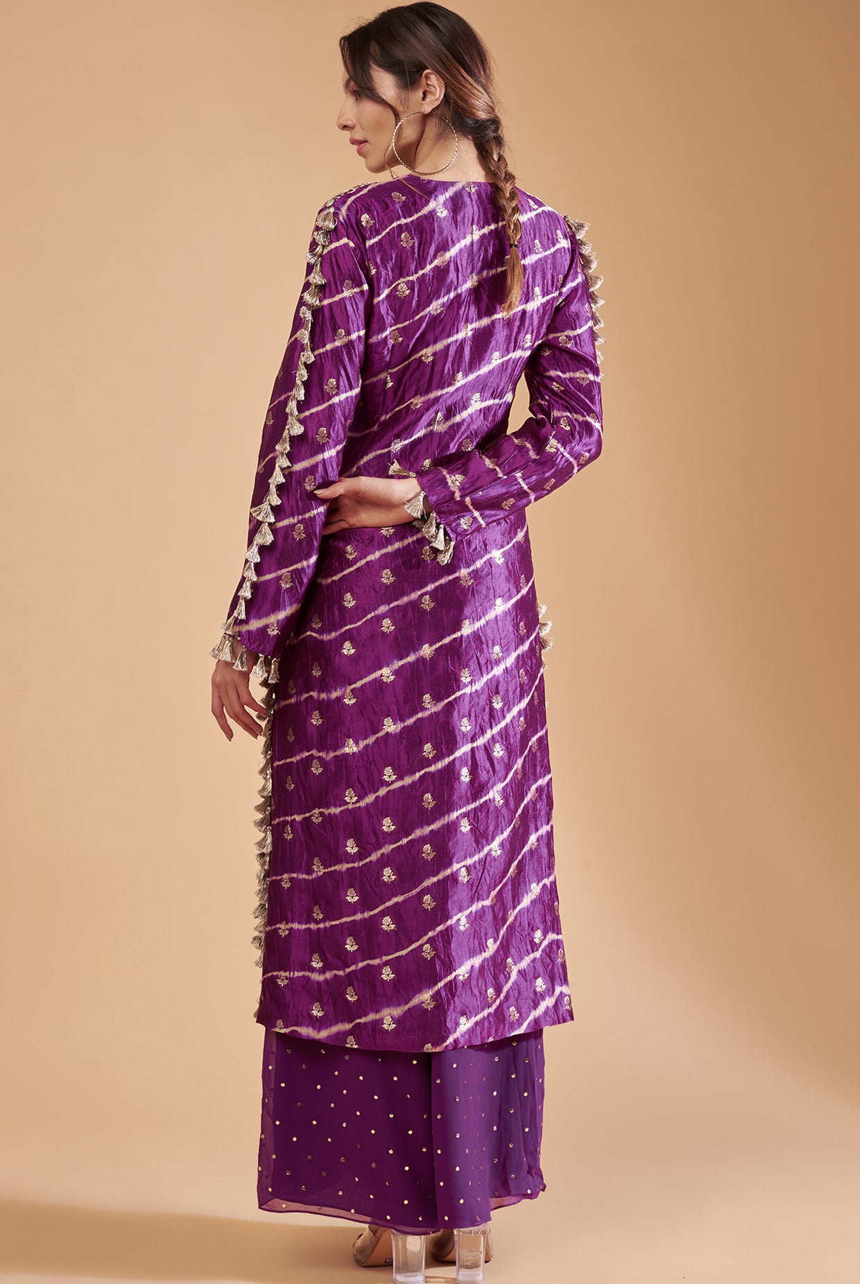 Purple Embroidered Kurta With Palazzo And Dupatta