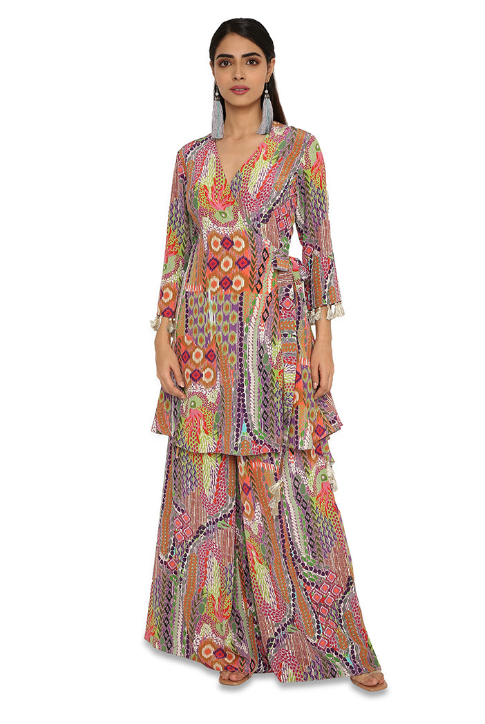 Minal African Print Crepe Overlap Top With Palazzo