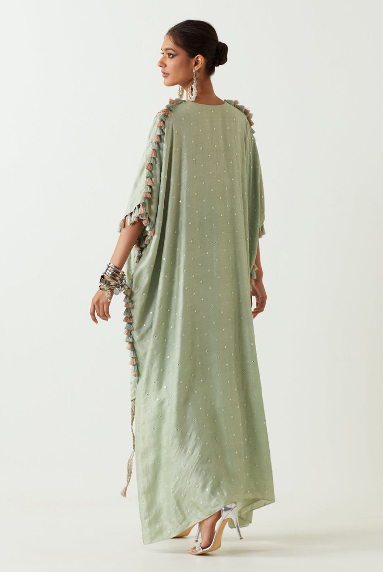 Mint Embroidered High Low Kurta With Jogger Pant