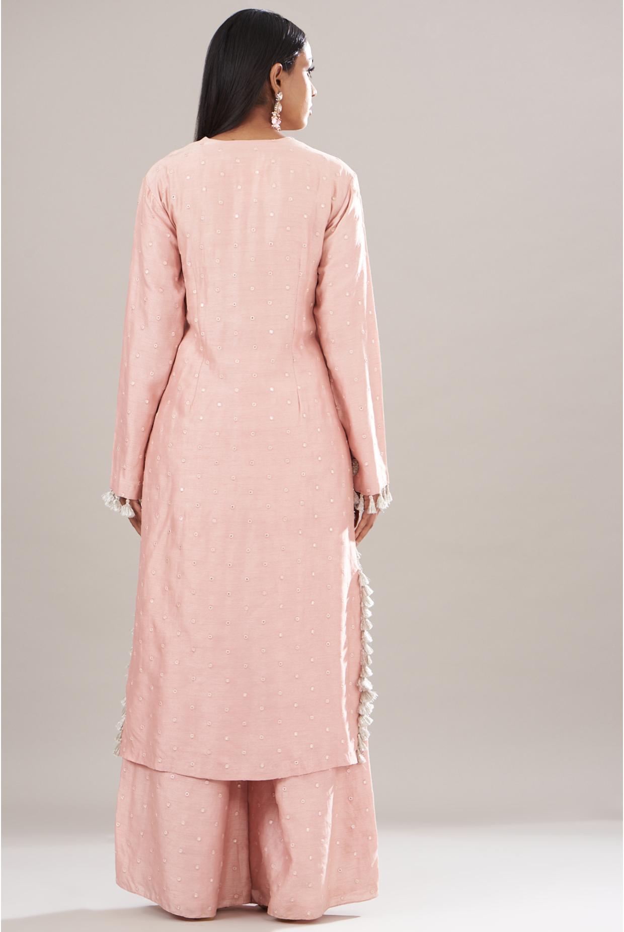 Rose Pink Embroidered Kurta & Palazzo With Dupatta