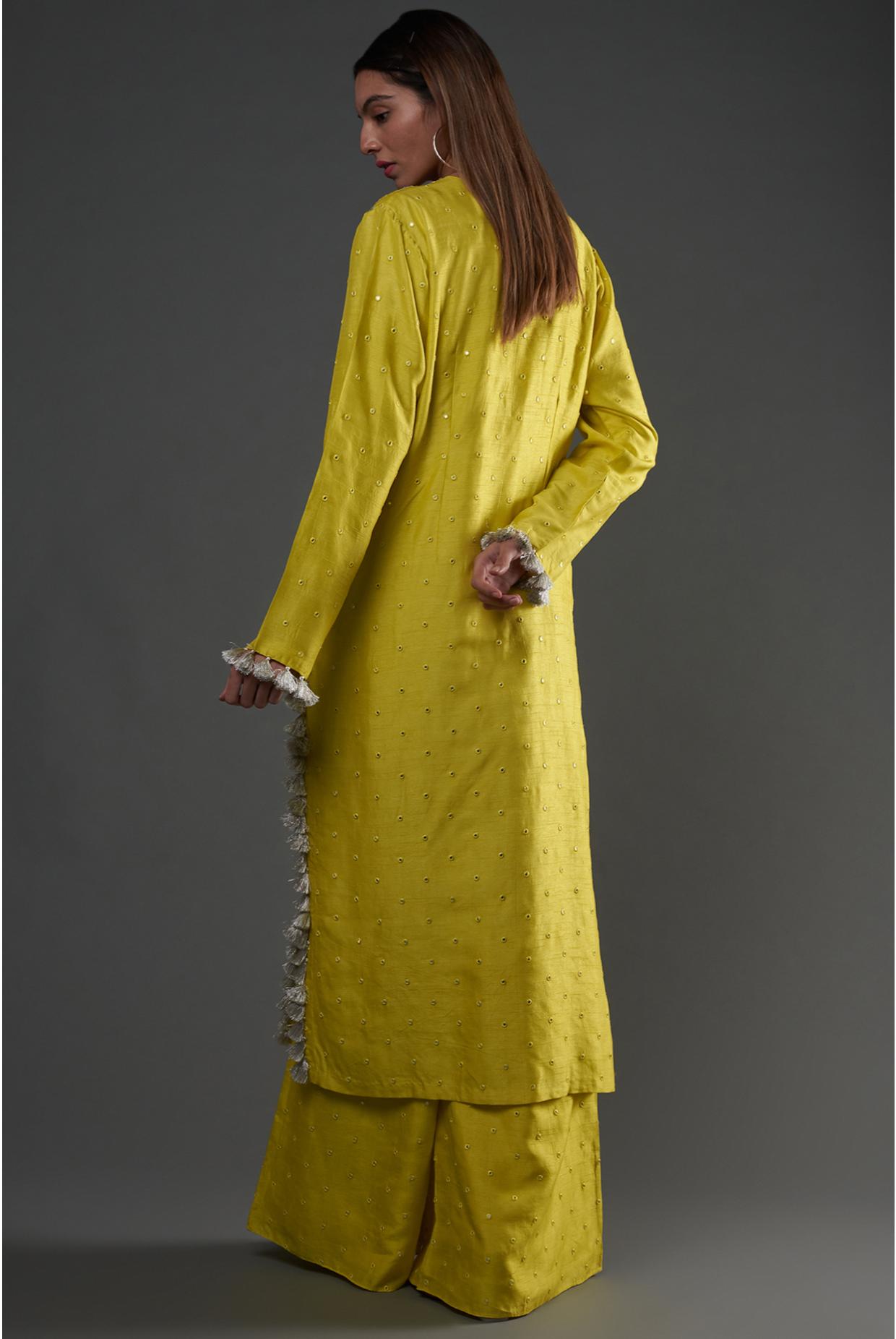 Yellow Embroidered Kurta & Palazzo With Dupatta