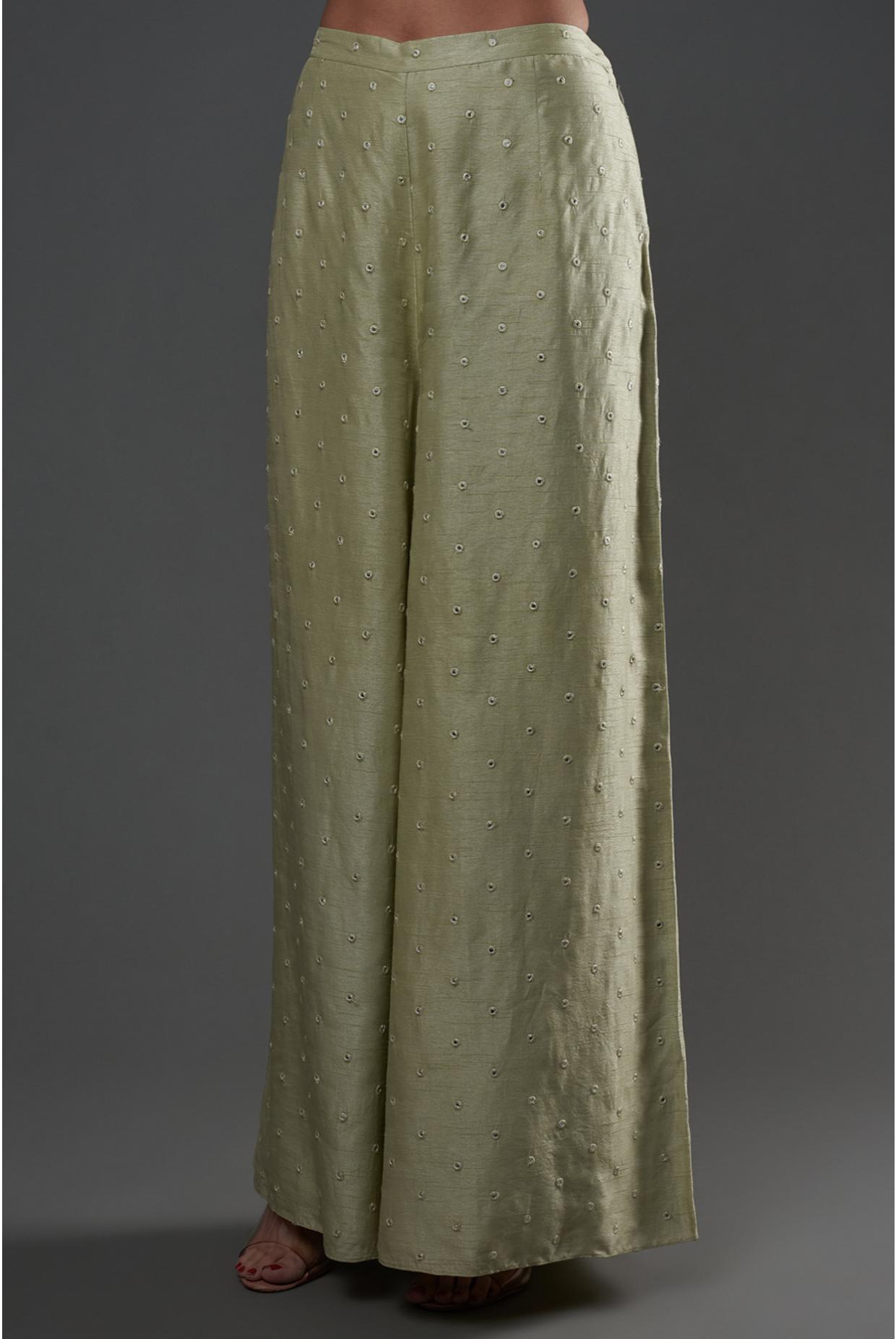 Mint Embroidered Kurta & Palazzo With Dupatta