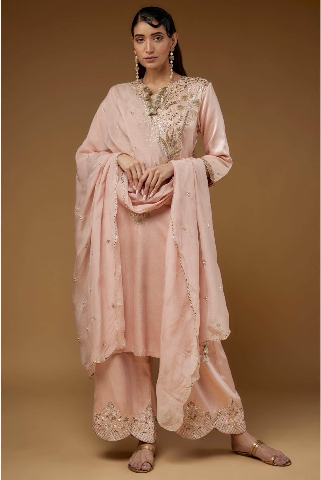 Rose Pink Embriodered Kurta & Pant With Dupatta