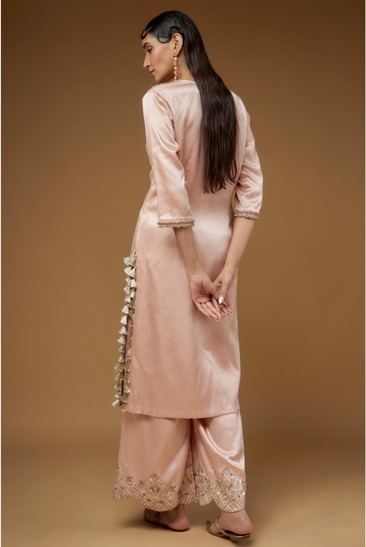 Rose Pink Embriodered Kurta & Pant With Dupatta