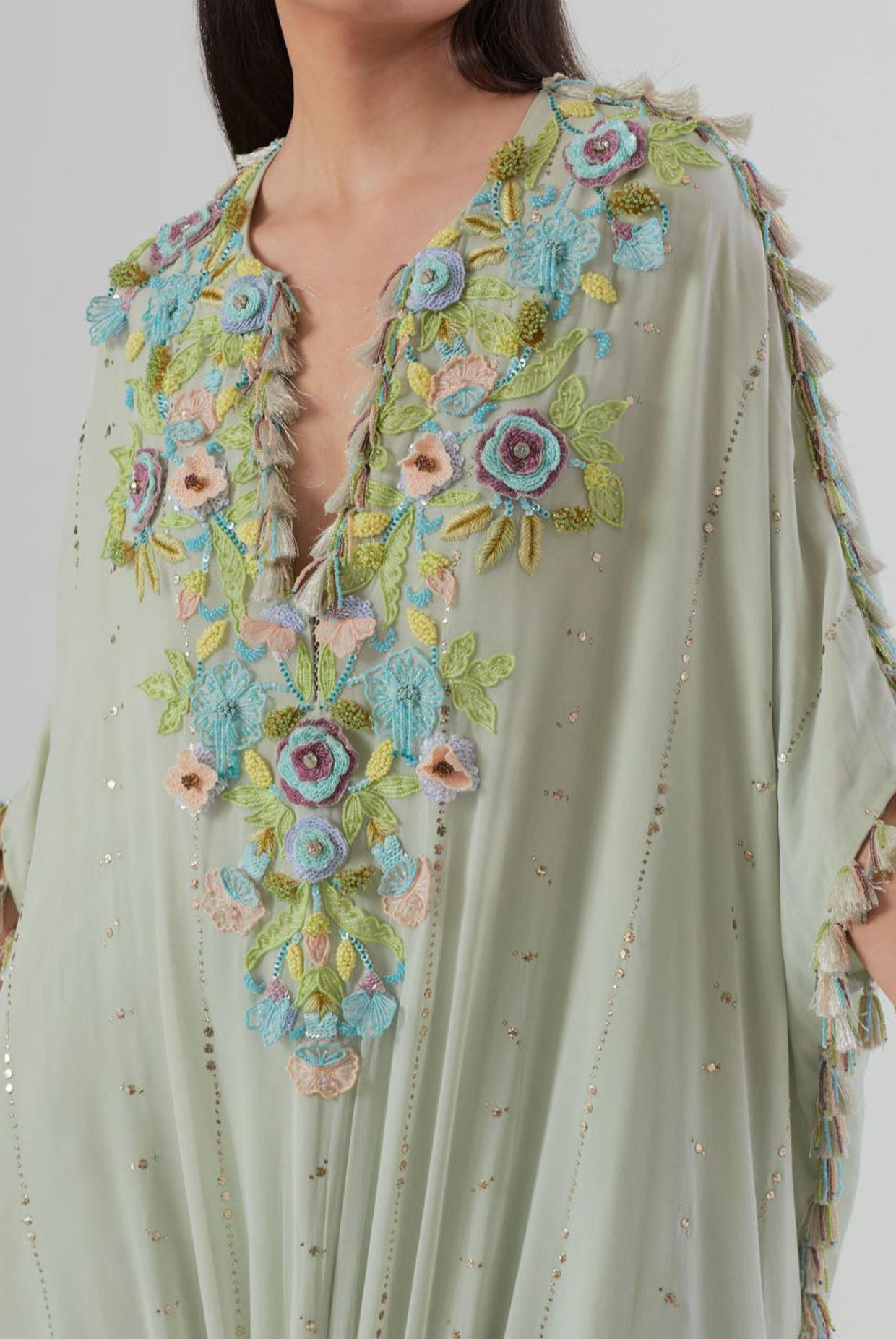Powder Blue Embroidered High Low Kurta And Jogger Pant