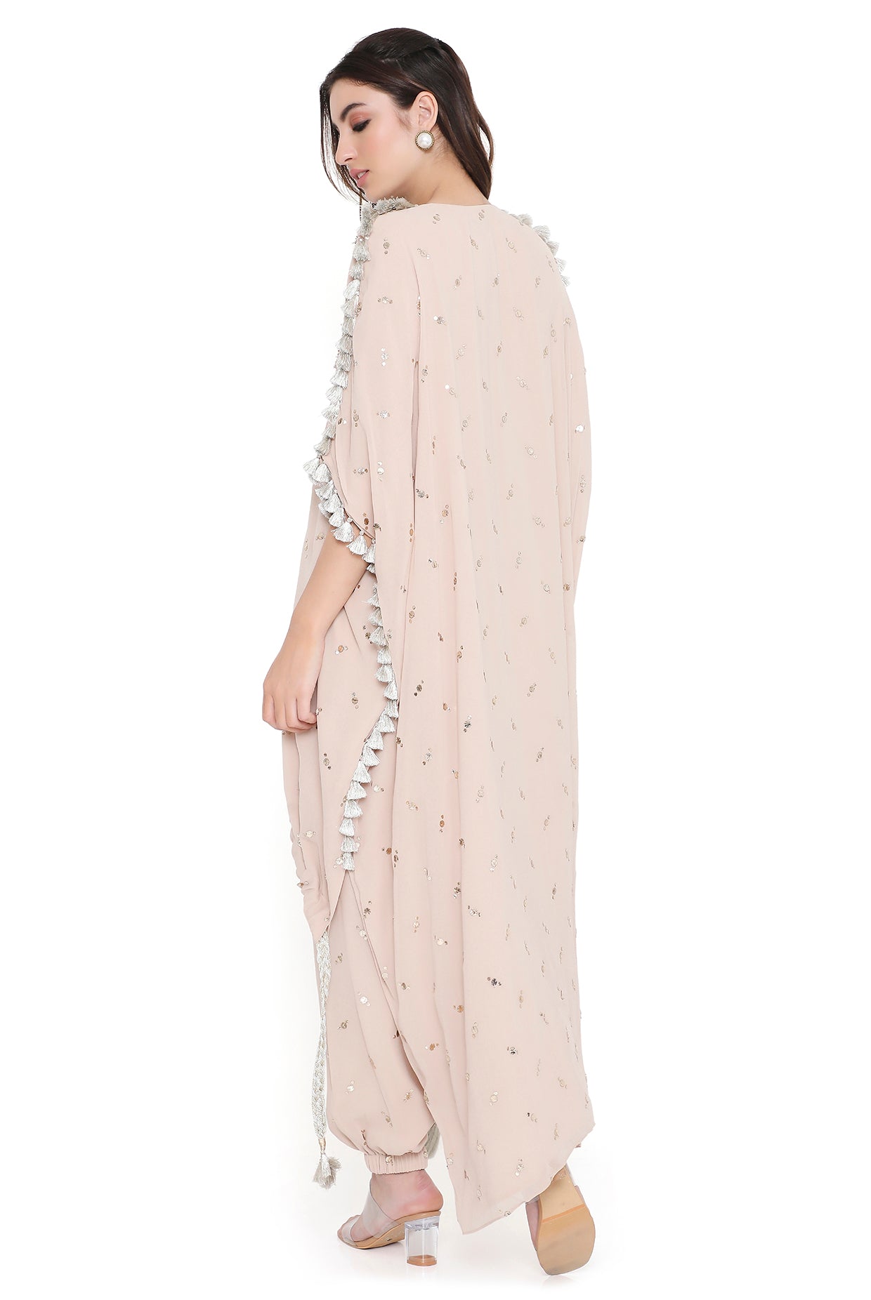 Sicily Stone Embroidered High Low Kaftan With Jogger Pant