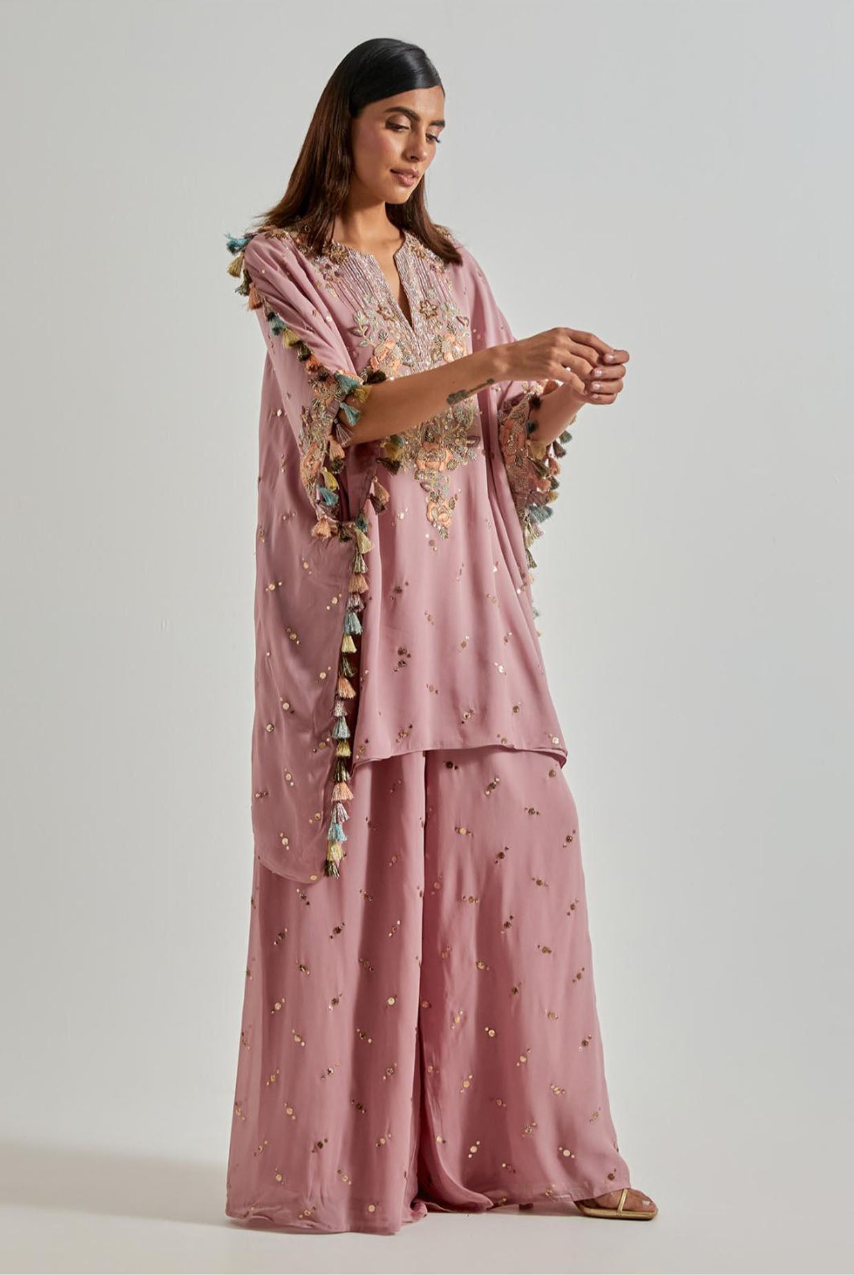 Lilac Kaftan with Mukaish Palazzo