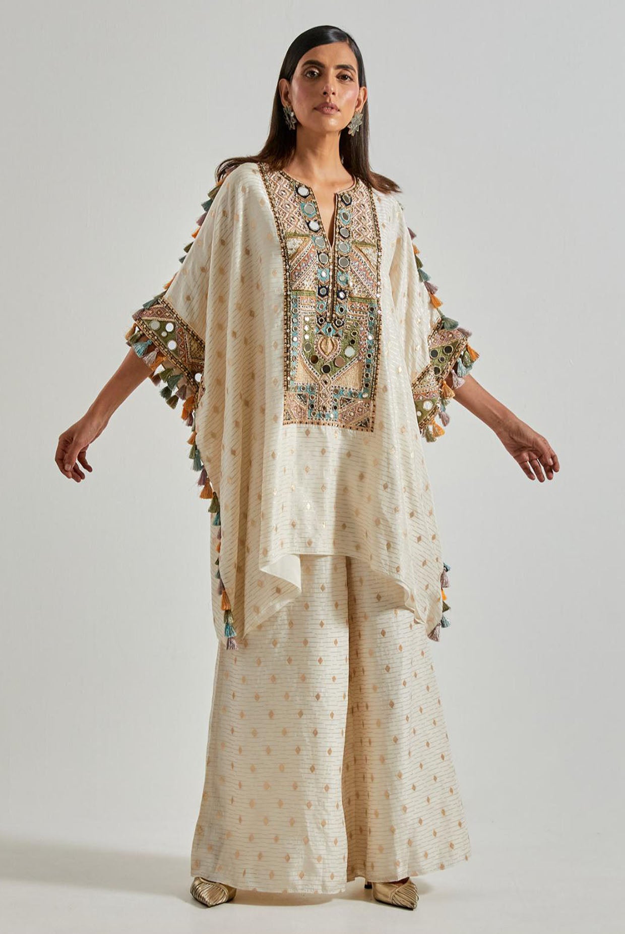 Off-White Diamond Dola Silk Kaftan with Palazzo