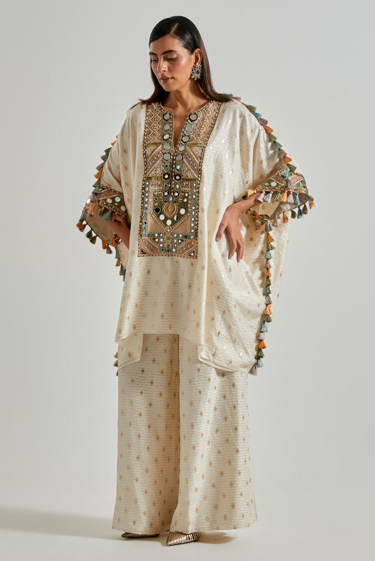 Off-White Diamond Dola Silk Kaftan with Palazzo