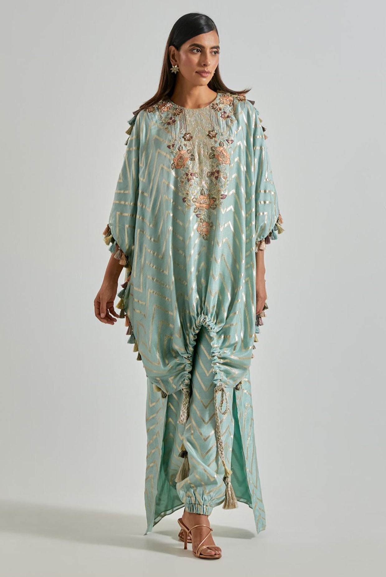 Powder Blue Zig-Zag Dola Silk Kurta with Jogger Pants