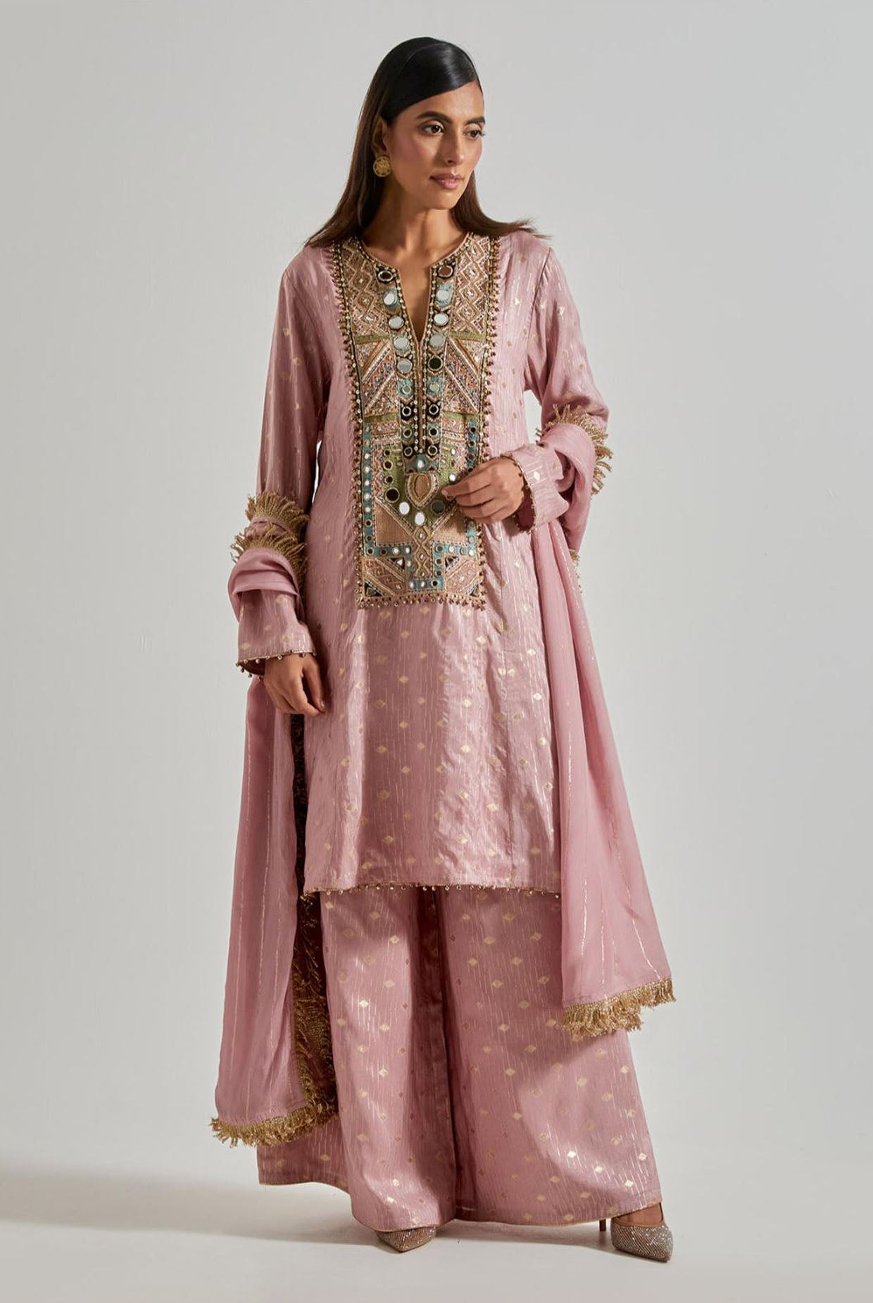 Lilac Dola Silk Kurta with Palazzo & Chiffon Dupatta