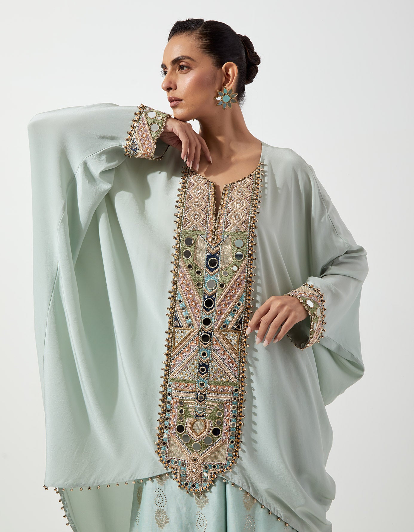 Powder Blue Crepe Cowl Top And Palazzo