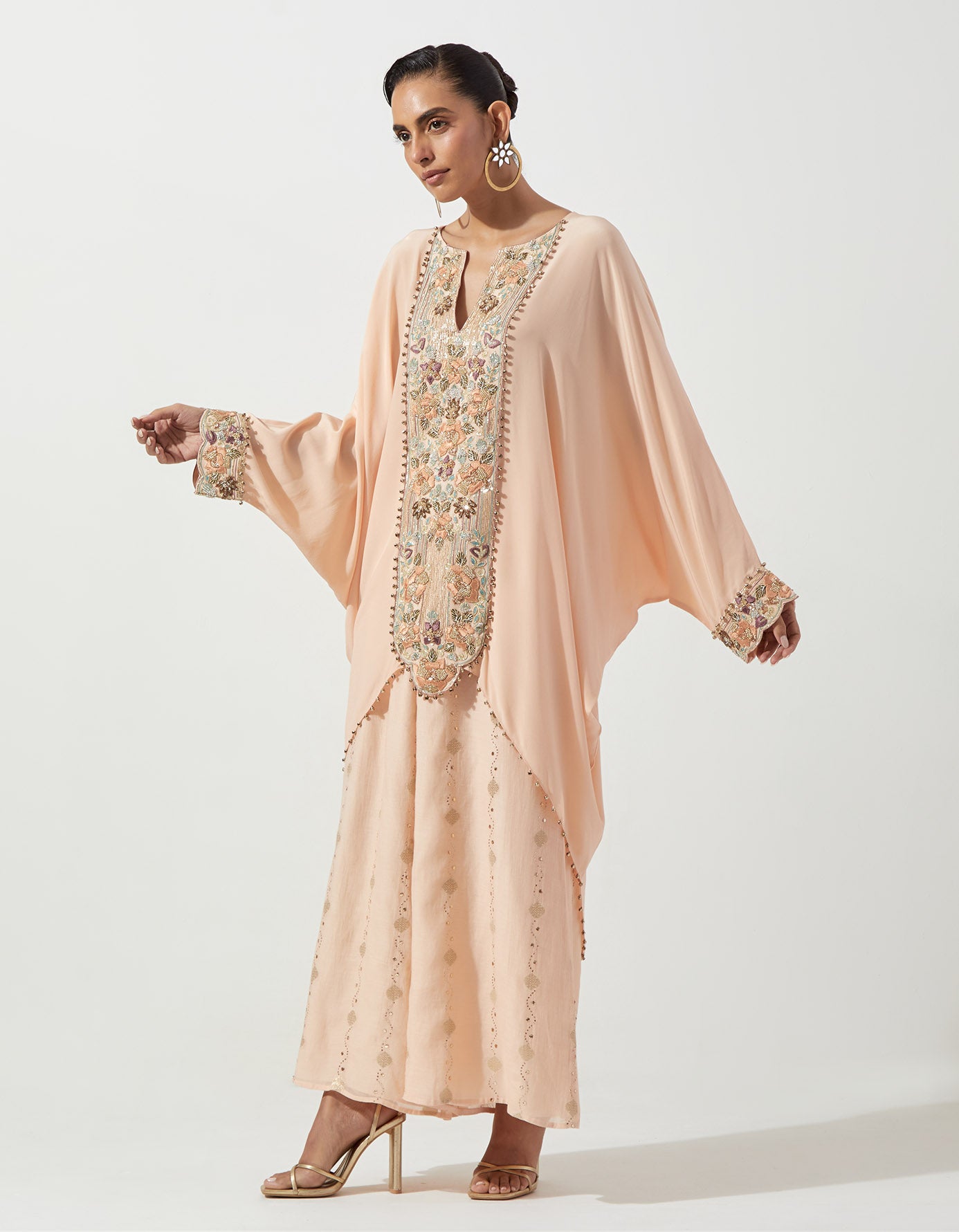 Peachy Pink Kaftan With Palazzo