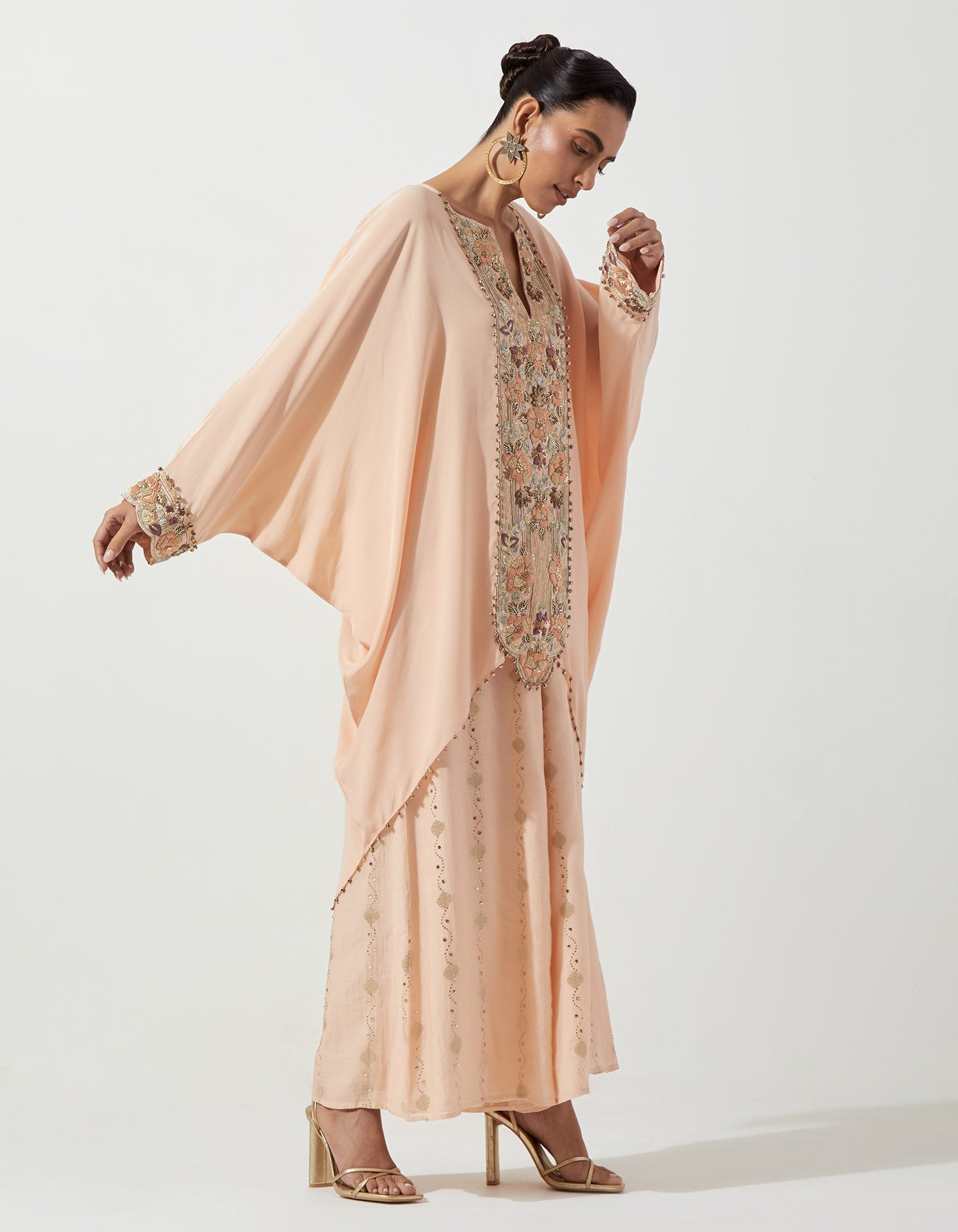 Peachy Pink Kaftan With Palazzo