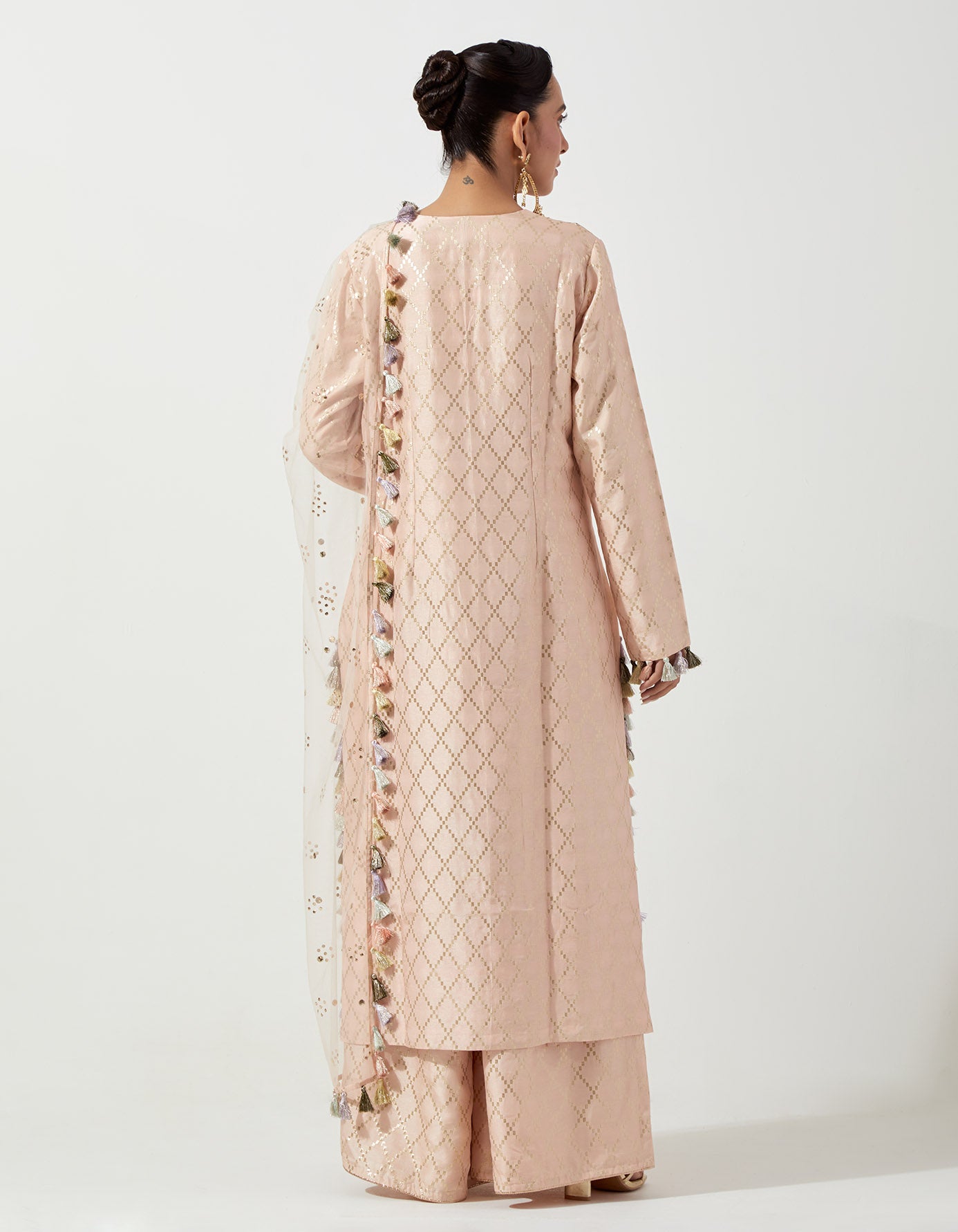 Peachy Pink Kurta With Palazzo And Dupatta