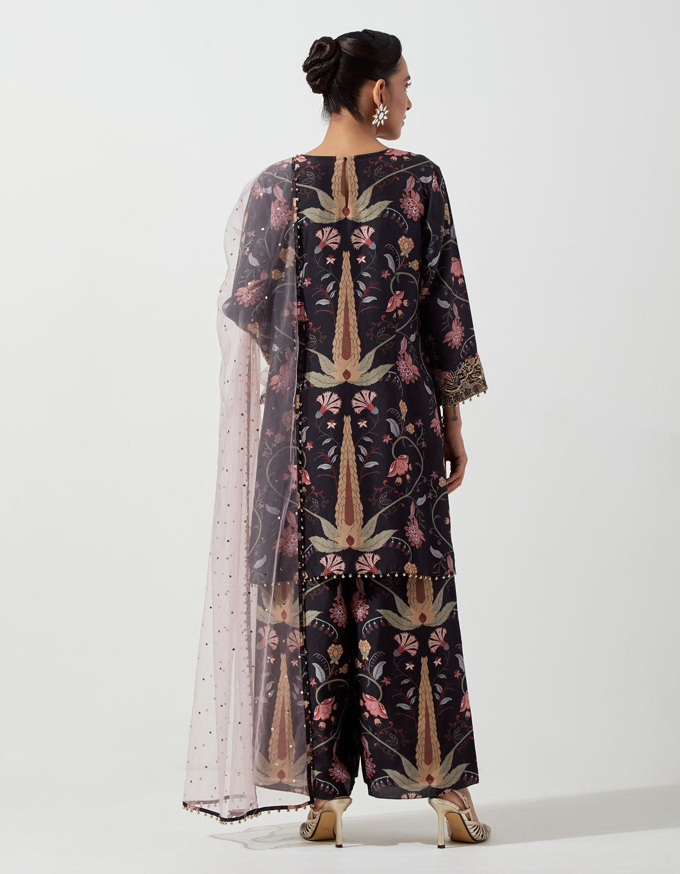 Black Kurta With Palazzo And Lilac Dupatta