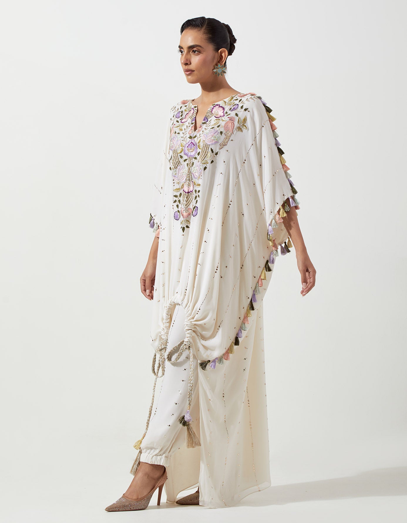 Off-White High Low Kaftan And Jogger Pants