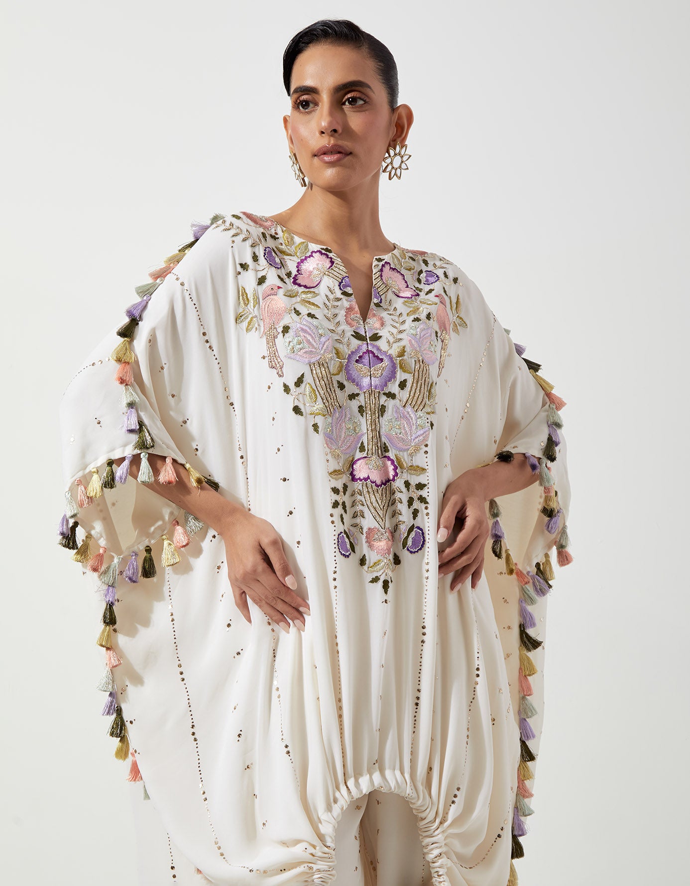 Off-White High Low Kaftan And Jogger Pants