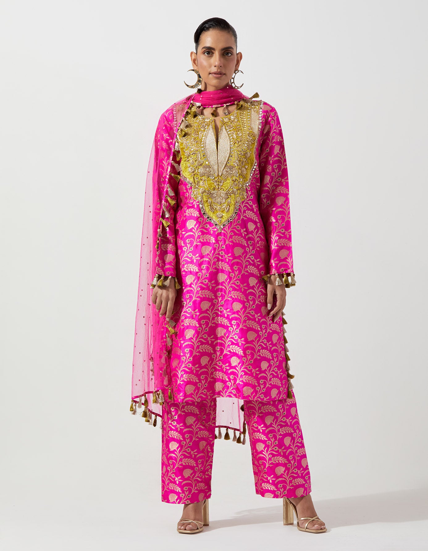 Hot Pink Kurta With Pant And Dupatta