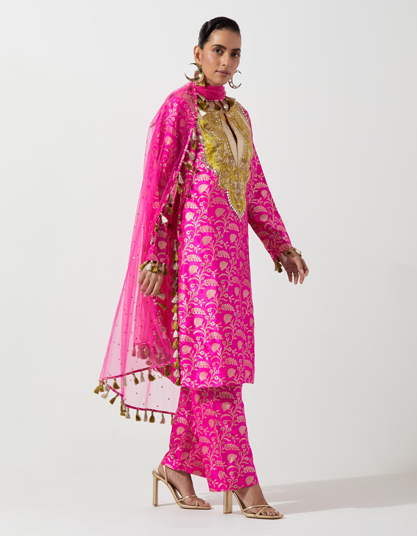 Hot Pink Kurta With Pant And Dupatta
