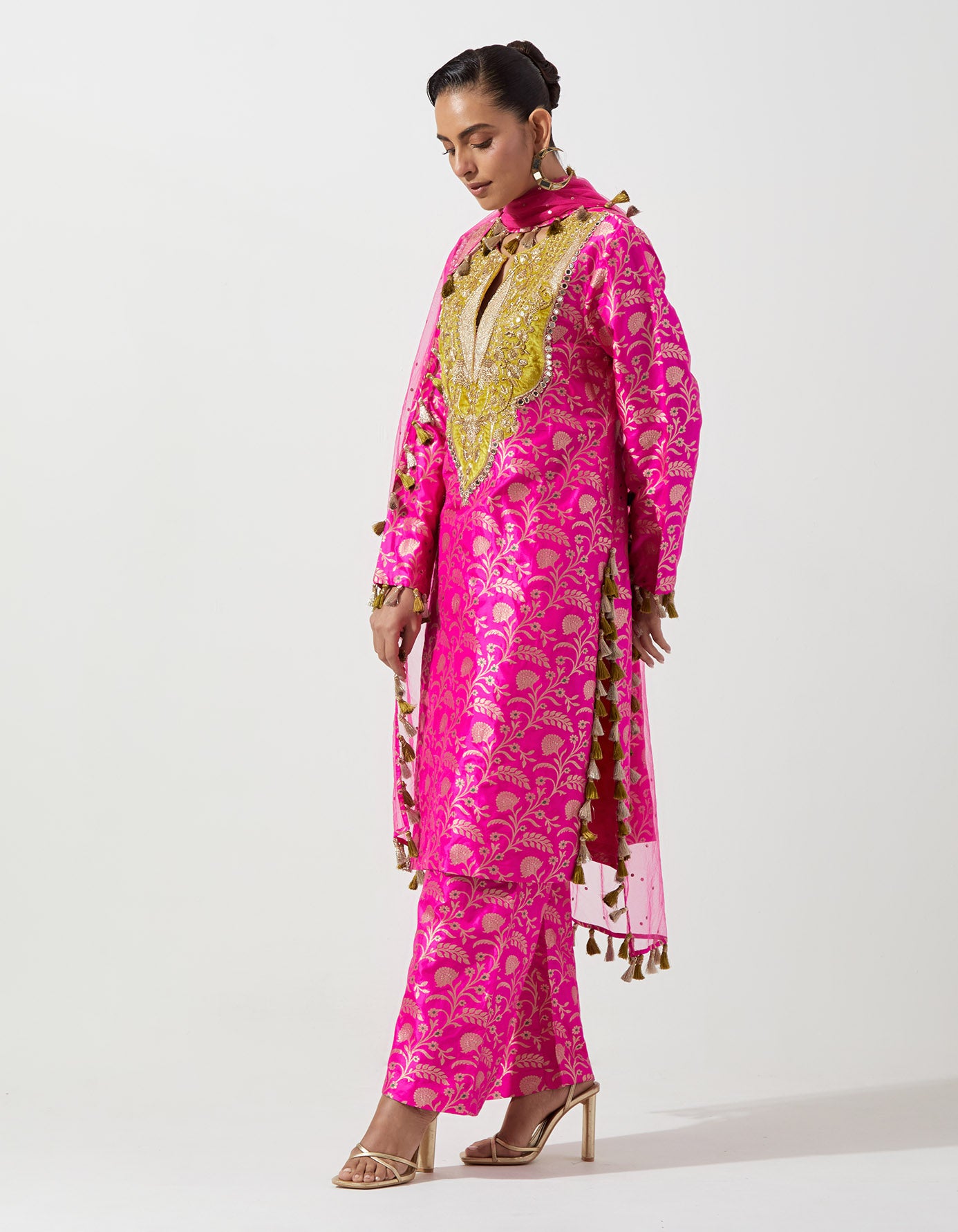 Hot Pink Kurta With Pant And Dupatta