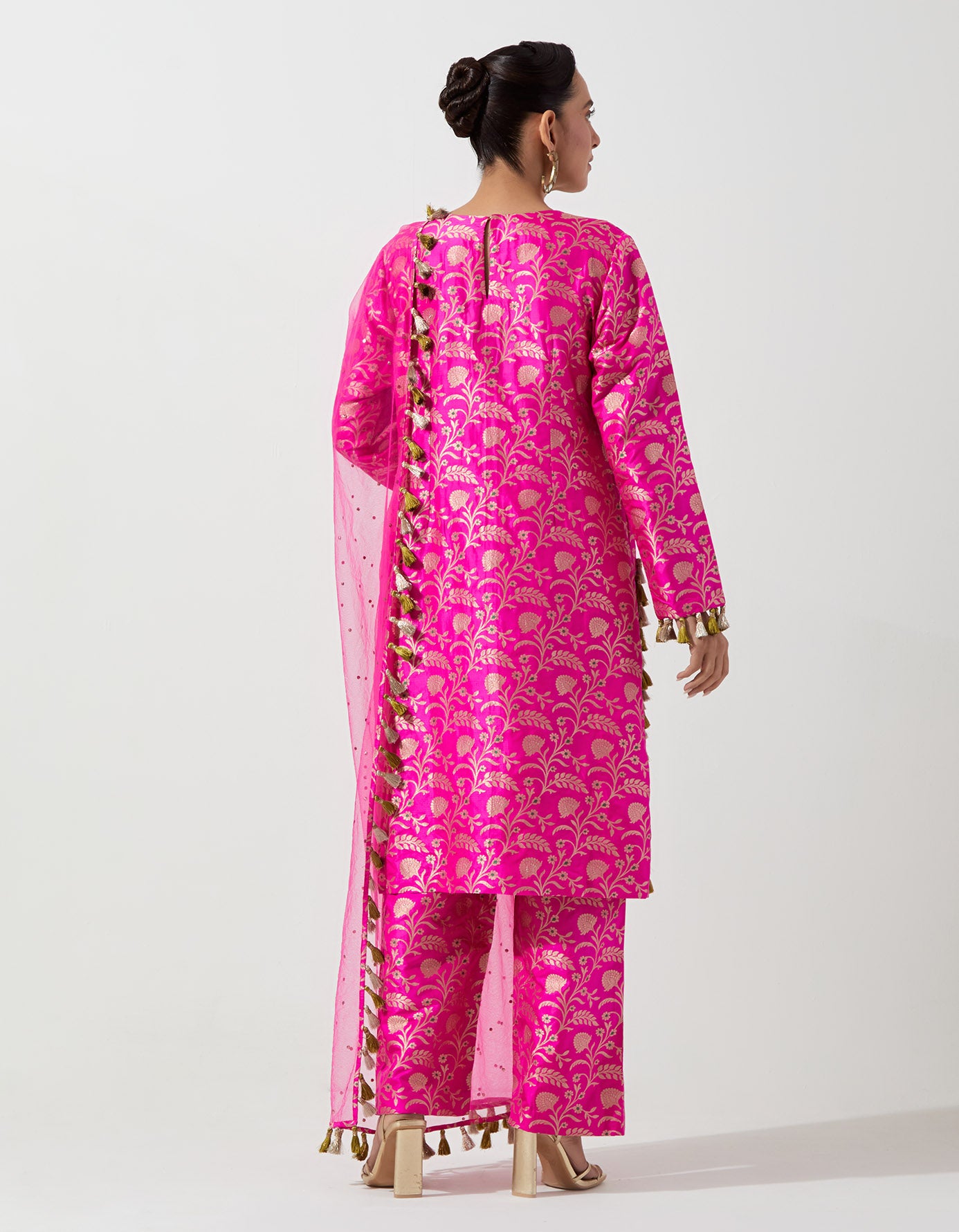 Hot Pink Kurta With Pant And Dupatta