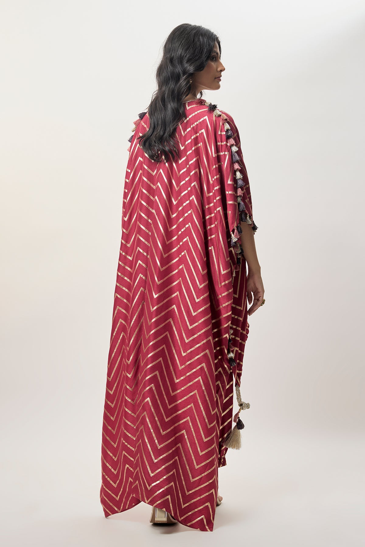 Raniya Cranberry Dola Silk Embroidered Kaftan And Jogger Pant