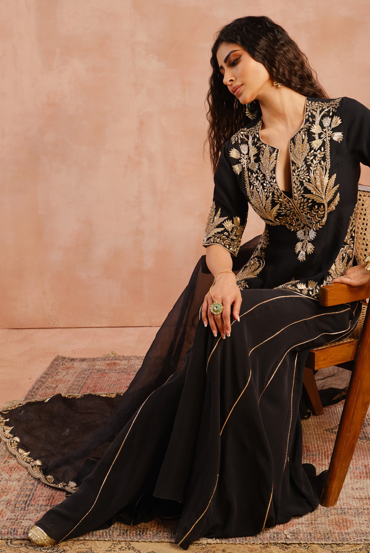 Black Bagh Embroidered Kurta With Sharara And Dupatta