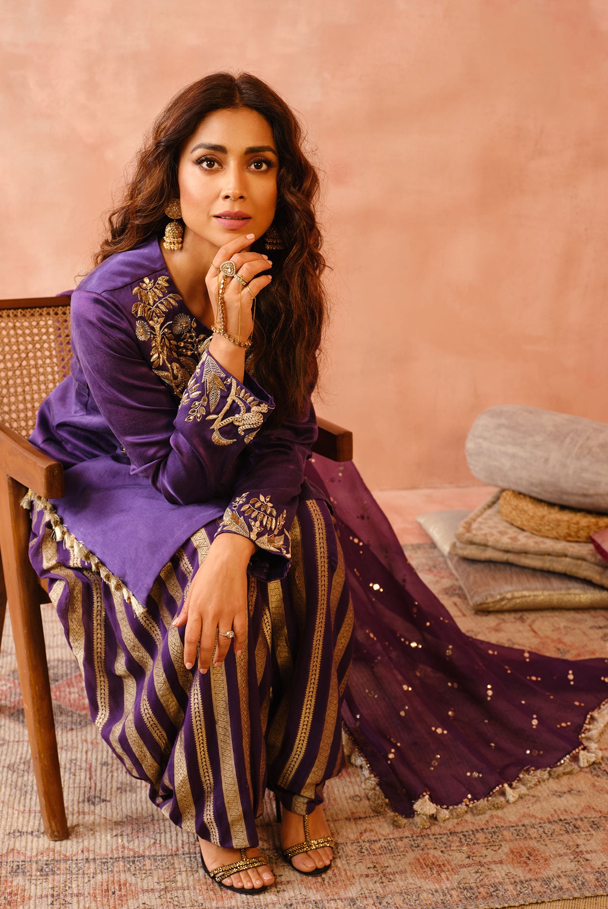 Purple Embroidered Kurta With Salwar And Dupatta