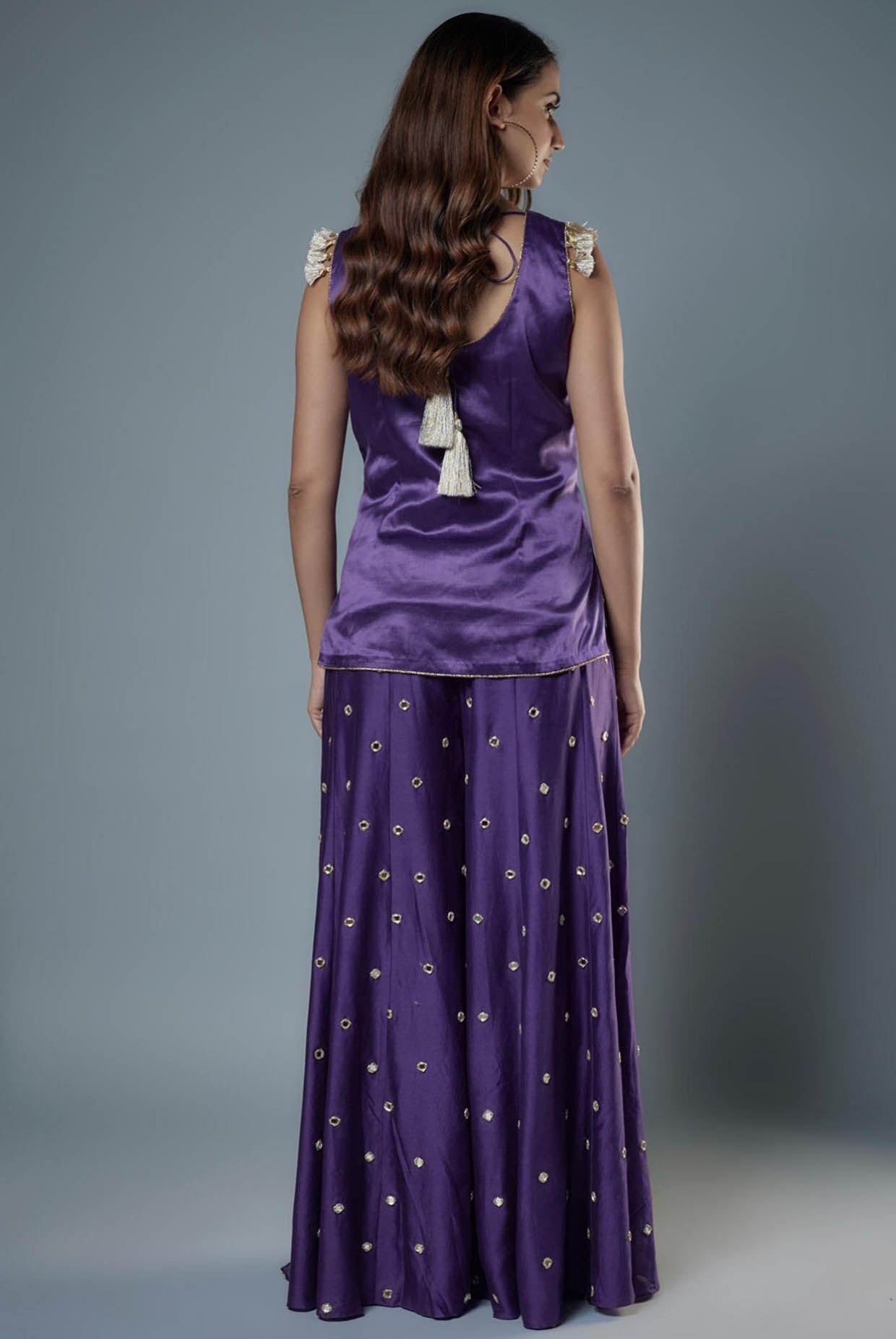 Purple Embroidered Kurta And Sharara With Dupatta