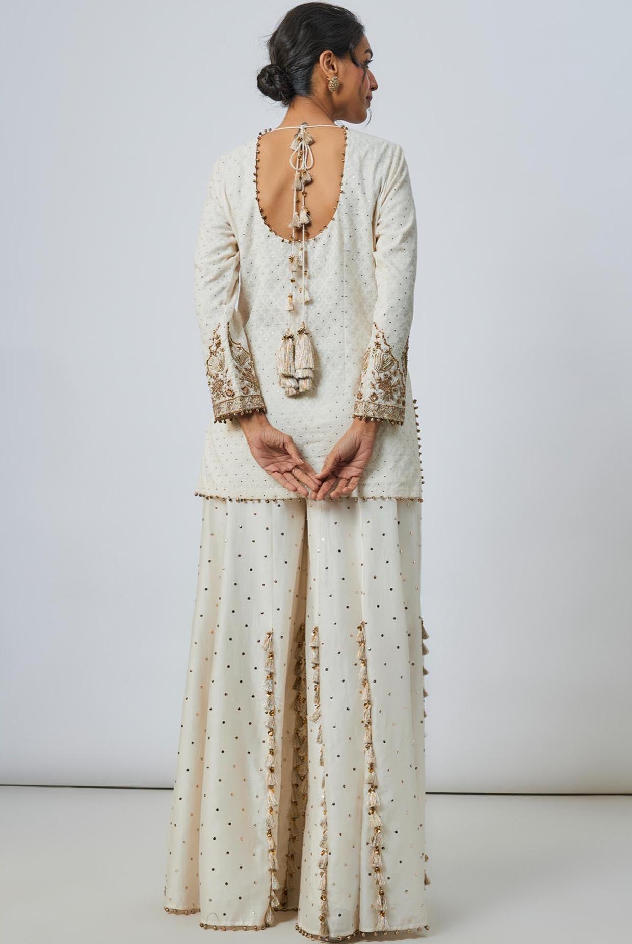 Off White Embroidered Kurta And Sharara With Embroidered Dupatta