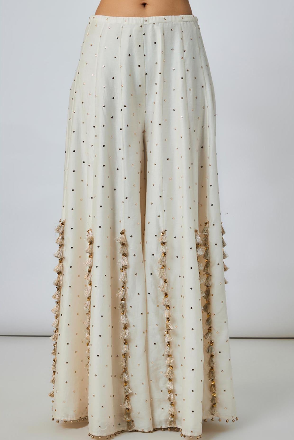 Off White Embroidered Kurta And Sharara With Embroidered Dupatta