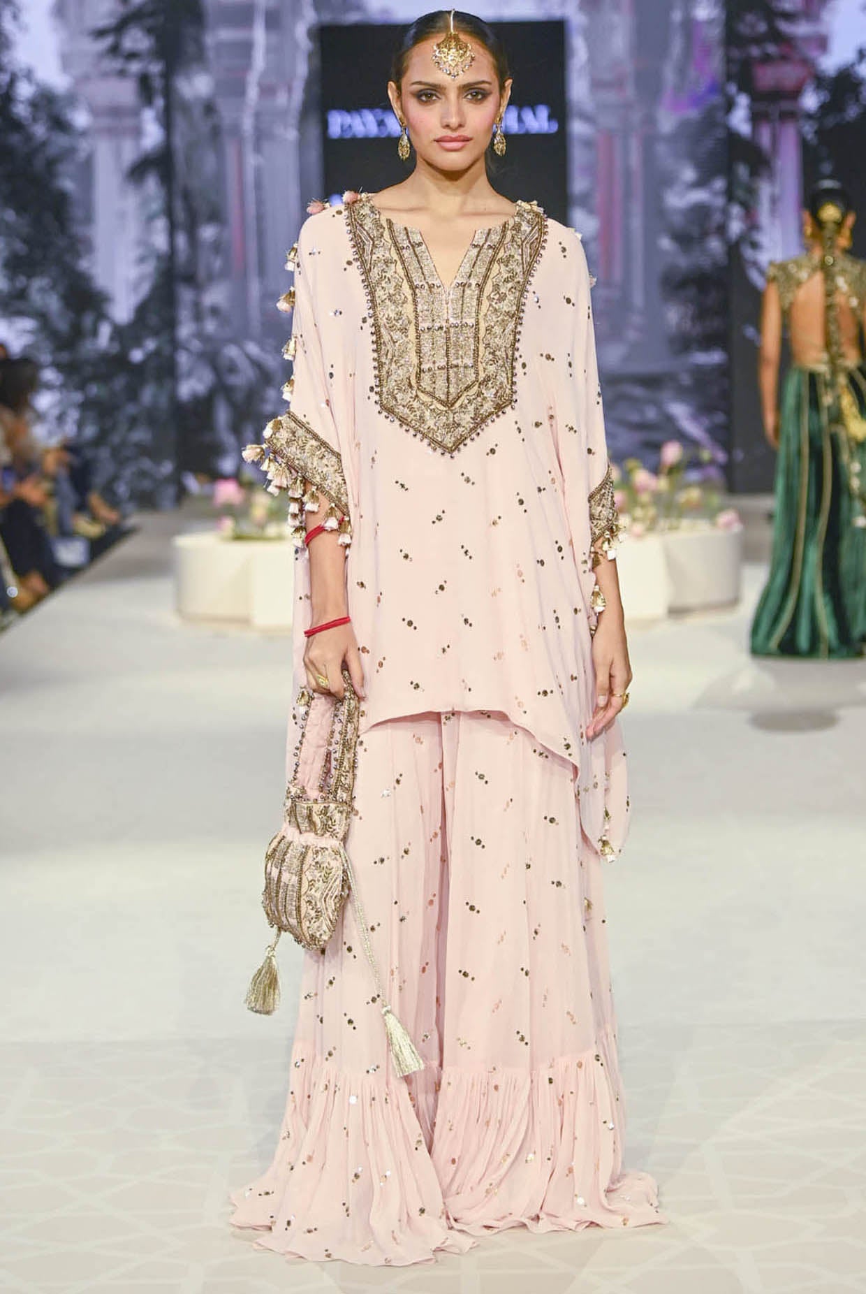 Shahnaaz Blush Pink Embroidered Kurta With Frill Sharara