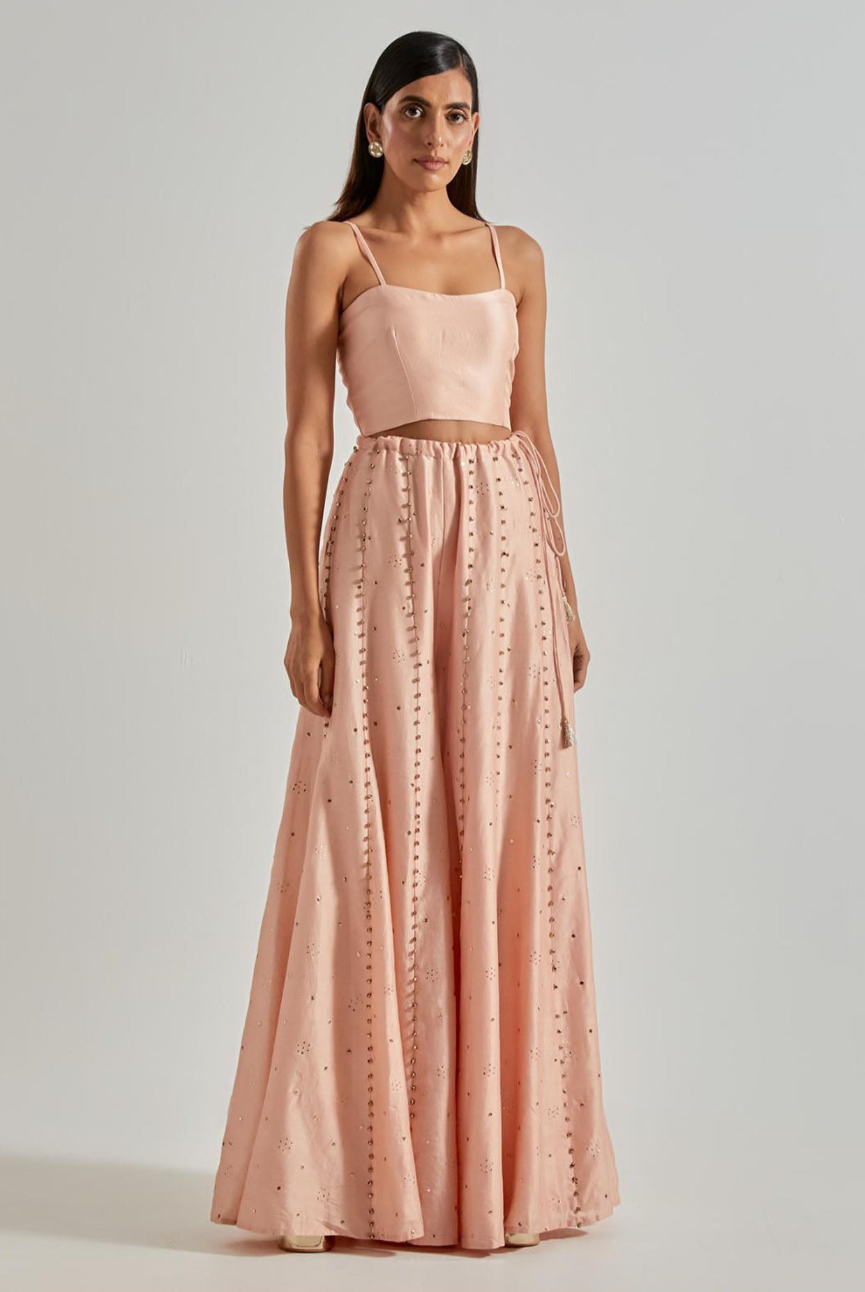 Onion Pink Organza Kurta with Bustier & Sharara (Ghunghroo Detail)