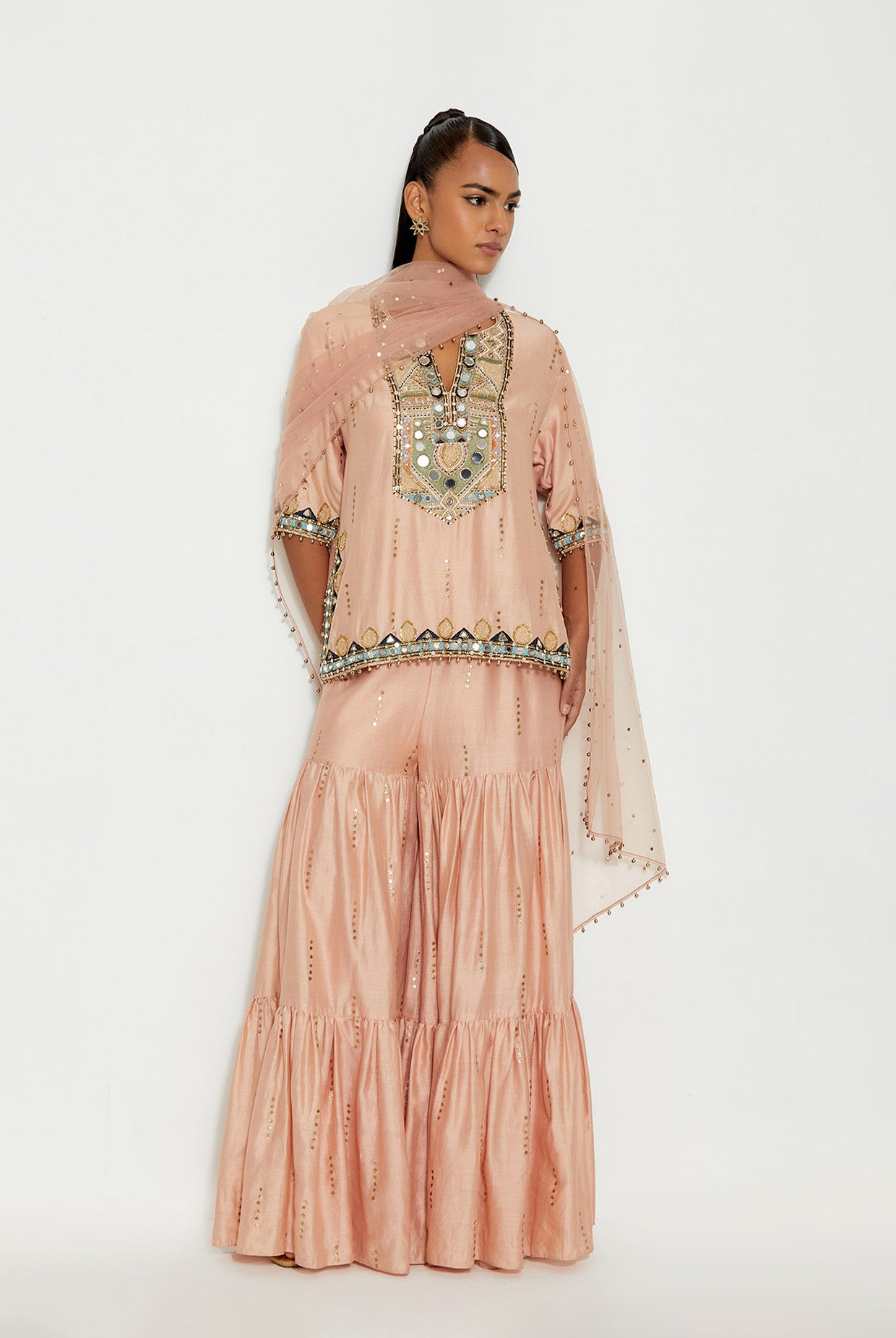 RUHI BLUSH PINK EMBROIDERED KURTA AND SHARARA WITH DUPATTA