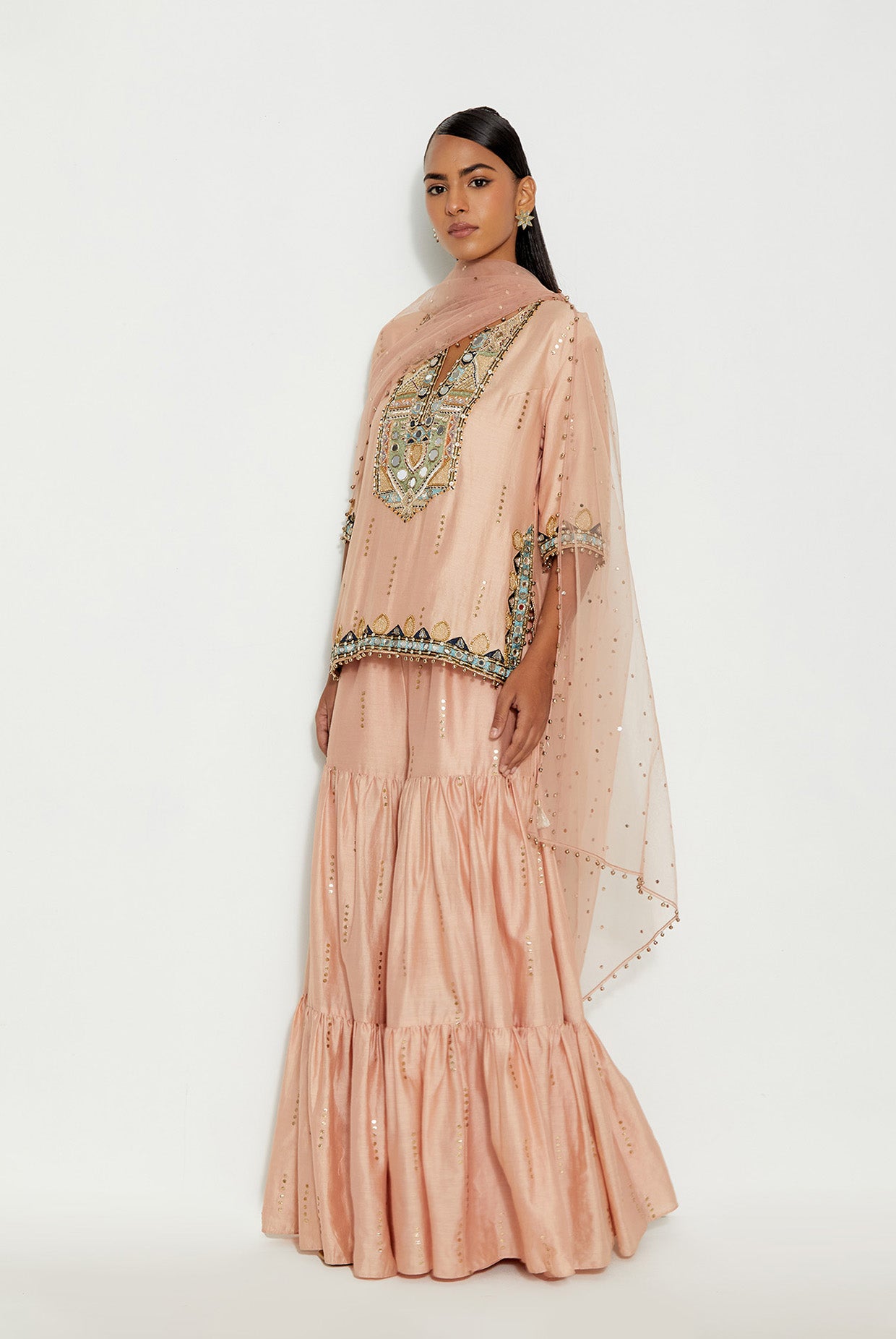 RUHI BLUSH PINK EMBROIDERED KURTA AND SHARARA WITH DUPATTA