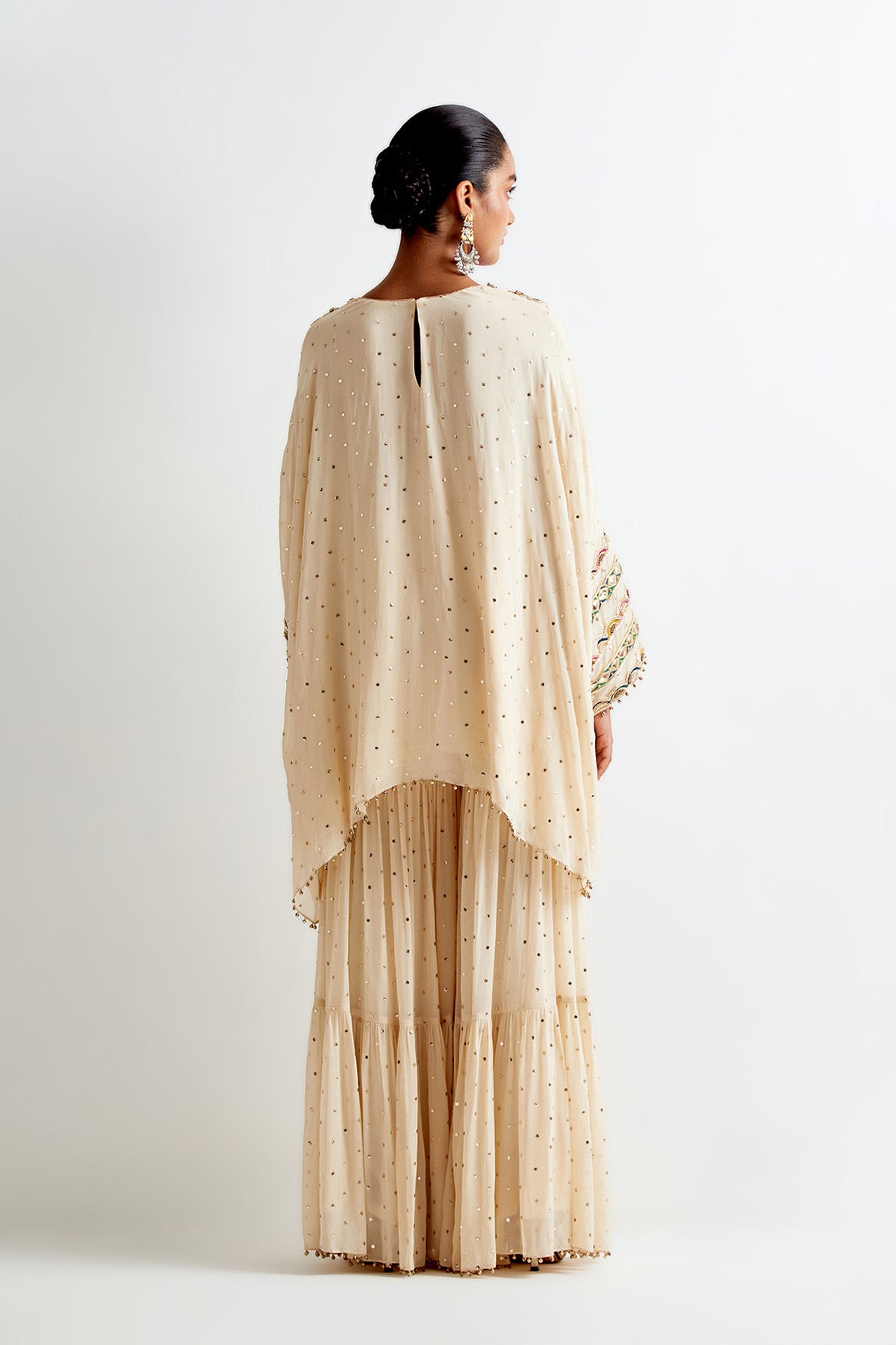 Stone Mukaish Georgette Embroidered Kaftan And Frill Sharara
