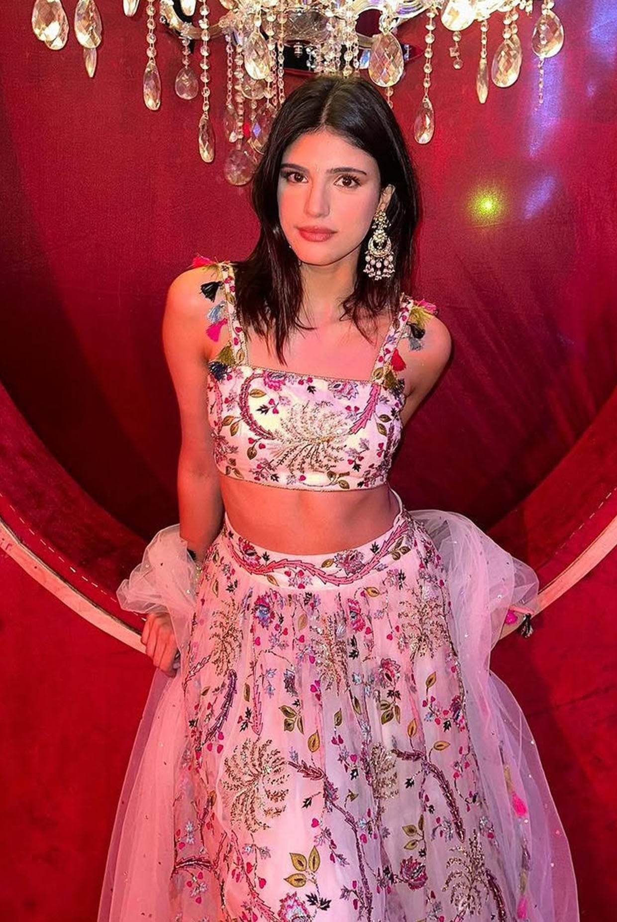 Off-White Embellished Bustier And Lehenga With Dupatta